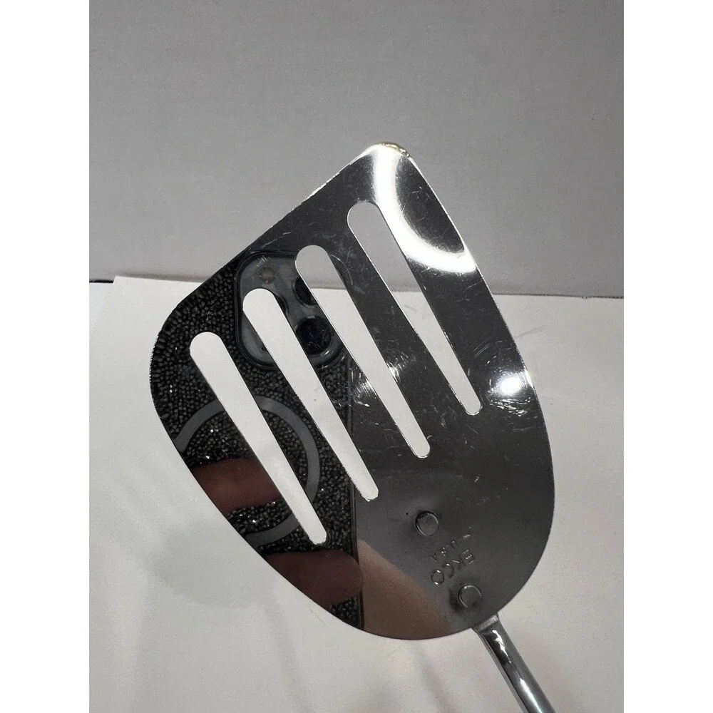 EKCO Spatula Slotted Angled  Chromium Plated Black Corncob Handle 13” Melt Marks